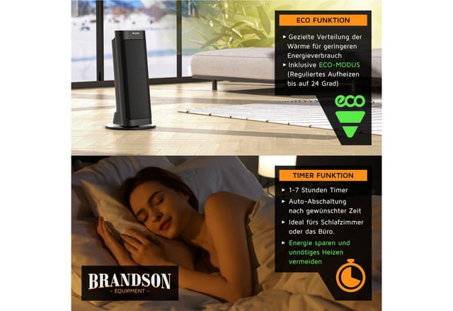 Brandson Keramikheizlüfter Heizlüfter mit Fernbedienung, energiesparend & leise, mit Thermostat, 2000 W, einstellbare Temperatur, Timer, Badezimmer Heizung, Preisträger 2026