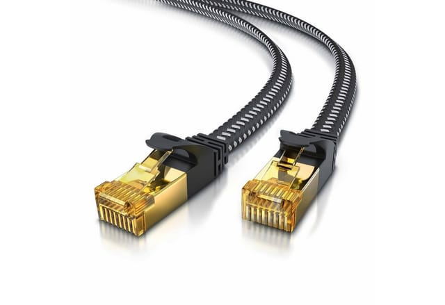 Primewire LAN-Kabel, CAT.7, RJ-45 (Ethernet) (1500 cm), Patchkabel flach CAT 7, Baumwollmantel, Flachband Netzwerkkabel - 15m