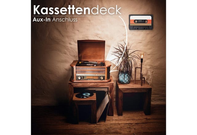 Cyberlux CL-3010 Retro Stereoanlage Multifunktionsspieler (Riemenantrieb, Bluetooth, Aufnahmefunktion, Kassettendeck, Bluetooth)