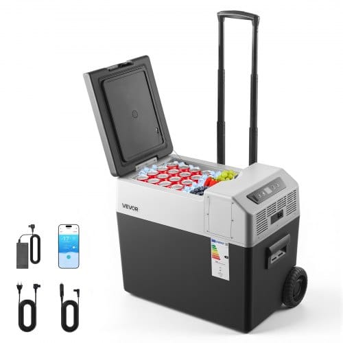 VEVOR Kompressor Kühlbox 40 L, Auto Kühlschrank mit Griff, App-Steuerung & Rädern, 12 V/24 V DC, 100–240 V AC, -22 °C bis 10 °C, Elektrische Gefrierbox für LKW, Van, RV, SUV & Camping
