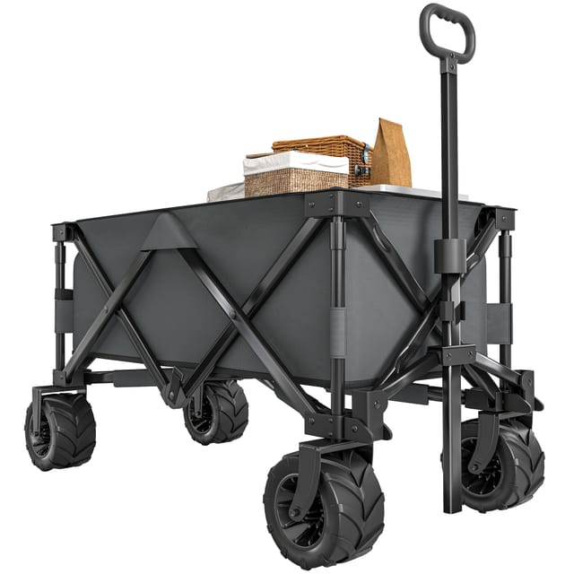 Bollerwagen Faltbarer Handwagen 360° Gartenwagen Transportwagen Mit Teleskop Griff Verstellbarer Griffhöhe Strandwagen Bis 70 Kg Tragkraft, Für Sport, Einkauf, Camping, Dunkelgrau