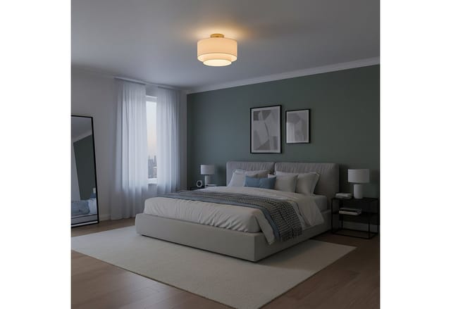 Relaxdays Deckenlampe, Leinen & Metall, Hxd: 24 X 35 Cm, E27, Deckenleuchte Wohnzimmer, Schlafzimmer, Beige/bronze