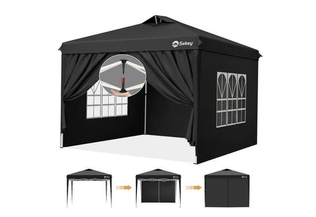 Sekey Faltpavillon 3x3 M, Pop Up Gartenpavillon Partyzelt, Wasserdicht & Winterfest, Mit 4 Seitenteilen, Schwarz