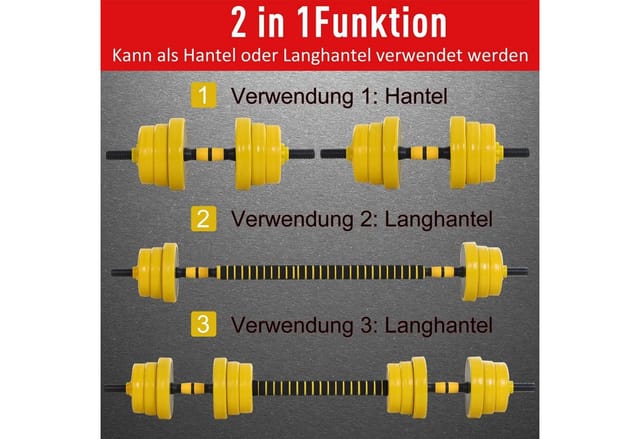 HOMCOM 25 kg Hantel & Langhantel GelbSchwarz Ø19,5 x B3,7 cm 2,5 kg Gewicht