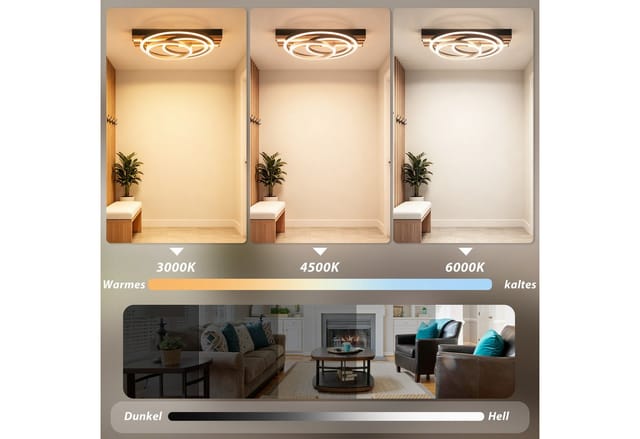 Nettlife LED Deckenleuchte Dimmbar Holz 3 Ringe 46W Modern Deckenlampe 70cm Wohnzimmer, LED fest integriert, 1/2/3/4 Ringe für Schlafzimmer Büro Küche