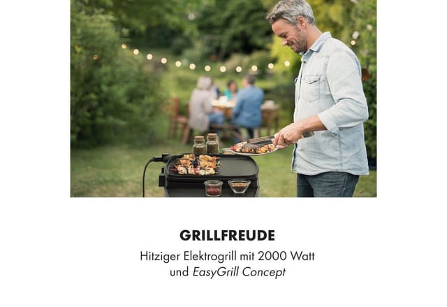 Klarstein Kontaktgrill Gatsby Elektrogrill 2000W Antihaft-Grillplatte mit Seitentischen, 2000 W, große Seitentische, Grillplatte mit Antihaft-Beschichtung