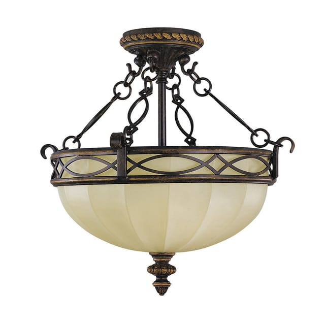 Elstead Drawing Room - 3 Light Semi Flush Deckenleuchte Walnuss, E27