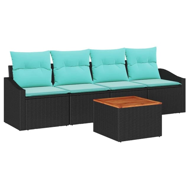 Gartensofa-set Mit Kissen 5 Pcs Schwarz Poly-rattan Vidaxl