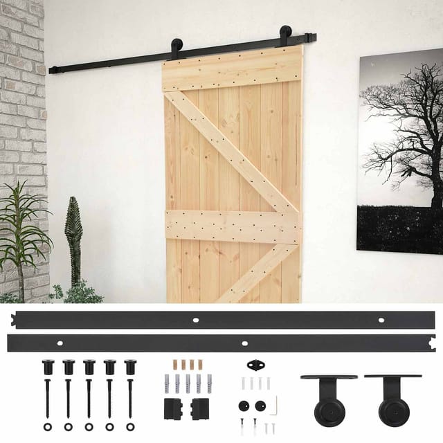 Vidaxl Sliding Door Natural And Black 100 X 210 Cm Solid Pine Wood