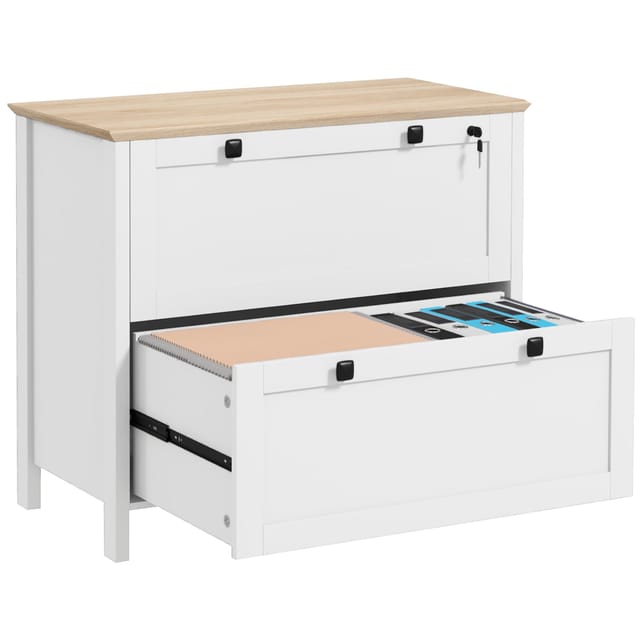 Aktenschrank Mit 2 Schubladen, 2 Kleiderstangen, Schloss Und 2 Schlüsseln Für A4-format, 79 X 40 X 72 Cm, Weiß Und Eiche