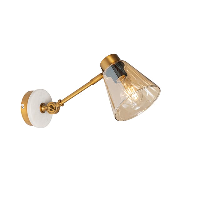 Art-deco-wandleuchte Aus Bronze Mit Marmor Und Bernsteinfarbenem Glas – Nina