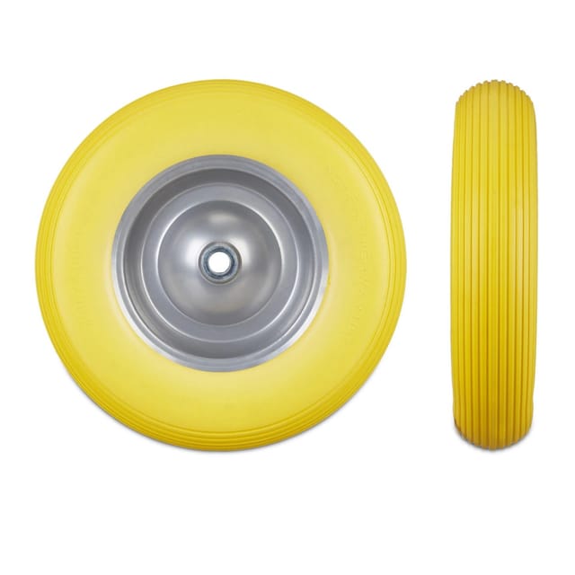 Relaxdays - Schubkarrenrad 4.80 4.00-8, Vollgummireifen U. Stahlfelge, Ersatzrad Pannensicher, 100kg Traglast, Gelb-grau