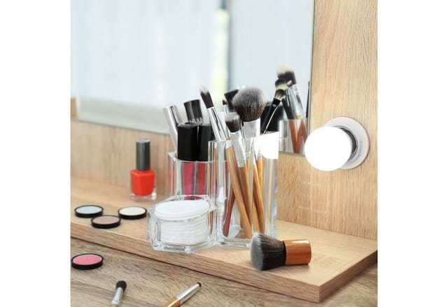 Relaxdays Pinselhalter 3-teilig, Organizer F. Kosmetikpinsel U. Make Up Zubehör, Kleiner Acryl Stiftbecher, Transparent