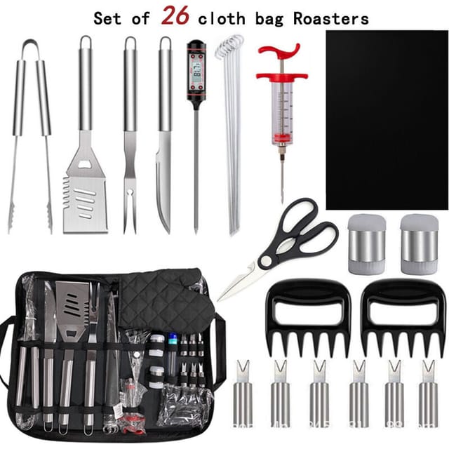 26-teiliges Grillbesteck-set Aus Edelstahl Mit Aufbewahrungstasche, Tragbares Outdoor-grillset, Ideales Grillgeschenk Für Männer