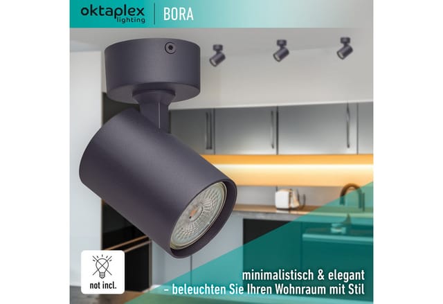 Oktaplex Bora Aluminium Deckenstrahler GU10 Dreh- & Schwenkbar 1-flammig Schwarz