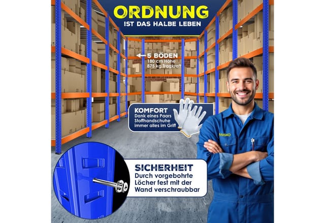 MASKO® 3er Set Metall Regalsystem Lagerregal 1 Eckregal & 2 Lagerregale 15 Böden MDF-Platten Regal 2625 kg Werkstattregal Kellerrregal Garage Schwerlastregal Steckregal MDF-Platten
