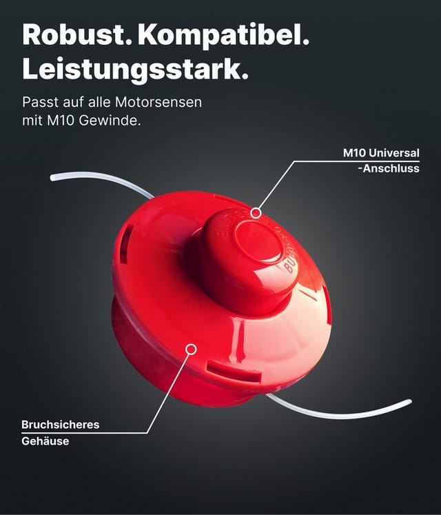 NEMAXX Fadenspule 3x FS2 Fadenkopf Doppelfaden Tap & Go Tippautomatik M10x1,25 LH 2,0mm, (Trimmerkopf für Motorsense / Freischneider–Schnittkreis 380 mm–Rot), drehzahlfest bis 10.500 U/min, effizientes Trimmen, bruchsicher