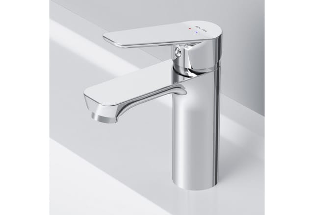 AM.PM Waschtischarmatur Badarmatur Bad Armatur HIT M-Größe Wasserhahn Waschbeckenarmatur (Mischarmatur mit Ablaufgarnitur, Mischbatterie inkl. 2 x G 3/8-Anschluss und Klick-Ablauf) Einhebelmischer für warmes und kaltes Wasser