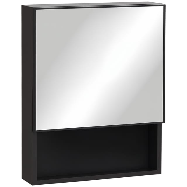 Kleankin Spiegelschrank, 2 Einlegeböden, Offenes Fach, Stahlrahmen, Schwarz, 46 X 13,5 X 58 Cm