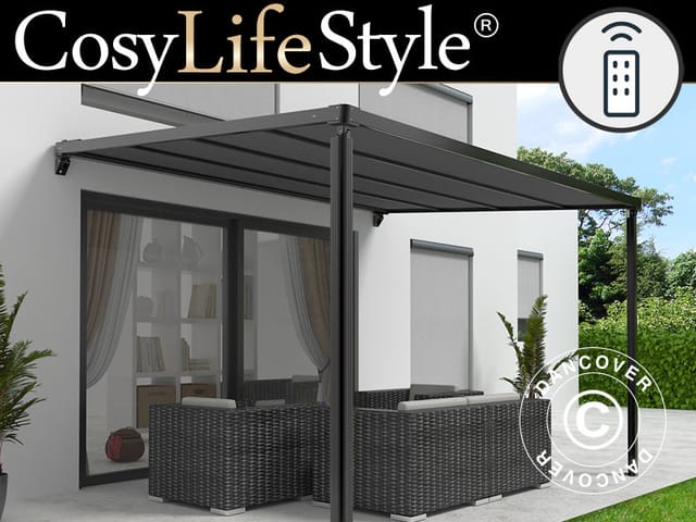Terrassenüberdachung, Wandmontierte Pergola Santa Ynez, 4x3m, Schwarz/dunkelgrau - Dancover