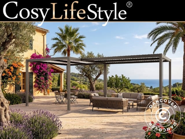 Bioklimatische Pergola Pavillon San Pablo Alu+, 3x4m, L-förmig, Schwarz/weiß, 2 Stk. - Dancover