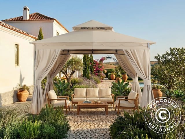 Pavillon Horus Mit Vorhängen, 3,4x3,4m, Beige - Dancover