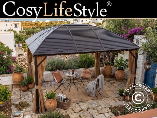 Pavillon San Jose Steel+ Mit Vorhängen Und Moskitonetz, 3x4m, Braun - Dancover