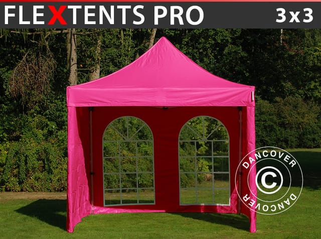 Faltzelt Flextents Pro 3x3m Rosa, Mit 4 Seitenwänden