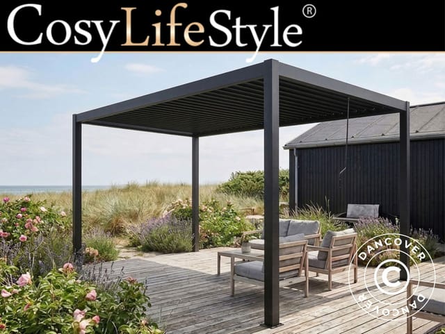 Bioklimatischer Pergola Pavillon San Pablo Steel+, 3x4m, Schwarz - Dancover