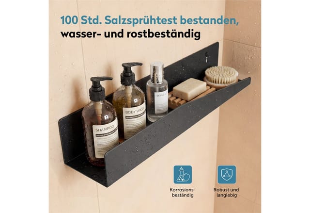 Doporro Duschablage Ohne Bohren 50 Cm, Duschregal Schwarz Zum Kleben Oder Bohren, Rostfreier Badezimmer Organizer Mit Großer Kapazität, Shampoo Halterung Für Dusche, Badewanne & Küche, Reglo-15