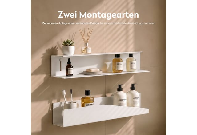 Doporro Duschablage Ohne Bohren 50 Cm, Duschregal Weiß Zum Kleben Oder Bohren, Rostfreier Badezimmer Organizer Mit Großer Kapazität, Shampoo Halterung Für Dusche, Badewanne & Küche, Reglo-15