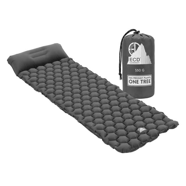 Ecd Germany Isomatte Camping, Campingmatte Aufblasbar, Grau, Luftmatratze Outdoor, Schlafmatte Mit Integriertem Kopfkissen, Ultraleicht & Kompakt, Faltbare Matratze Für Camping Wandern Reisen Zelt