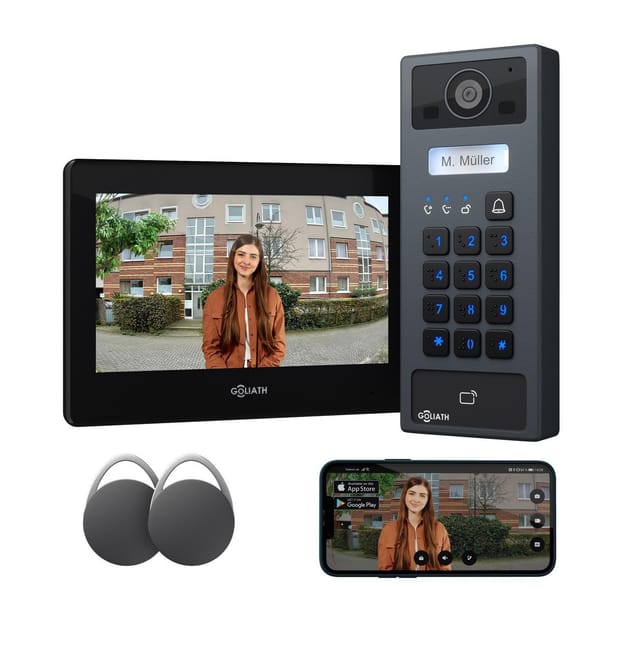 Goliath Basic 2-draht Bus Türsprechanlage Fullhd 7" Monitor Schwarz Rfid & Keypad Aufputz