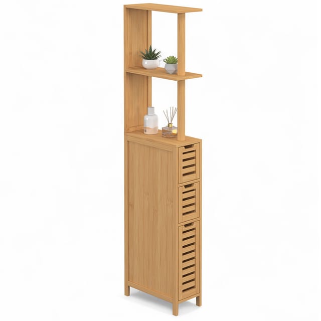 Wc-möbel 1 Tür 2 Schubladen Bambus Bea Mit Regalen