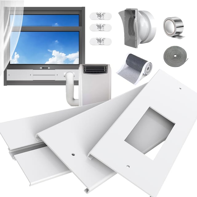 Verstellbares 120-cm-fensterdichtungsset Für Klimaanlagen + 13/15-cm-universaladapter, Dichtungsfilter Für Klimaanlagenfenster/-türen, Wärme-/schalldämmung, Wärmeabfuhr, Abnehmbar