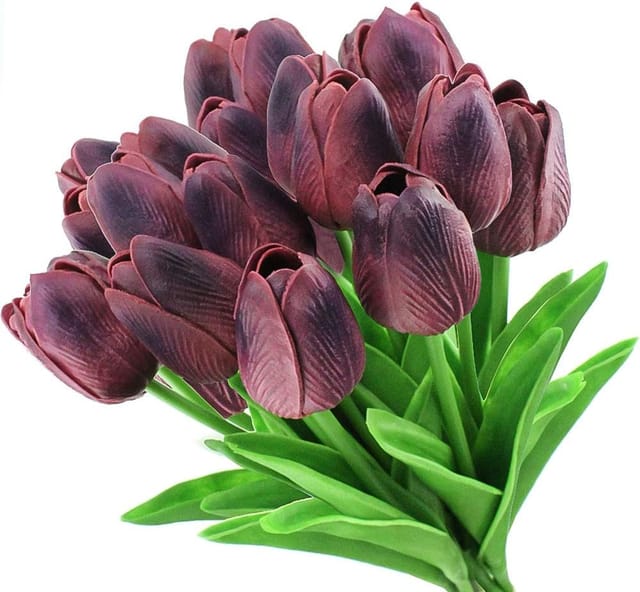 12 Stück Künstlicher Tulpenstrauß, Fühlt Sich Echt An, Perfekte Dekoration Für Hochzeit, Party, Zuhause, Garten, Büro (dunkelviolett)