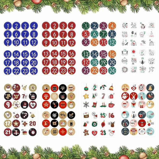 Sonstige Weihnachtsdeko, Kalenderaufkleber, 8x24 Weihnachtszahlenaufkleber Für Adventskalender, Weihnachtszahlenaufkleber, Kalenderaufkleber Für Selbstgemachte Geschenke, Weihnachtsdeko