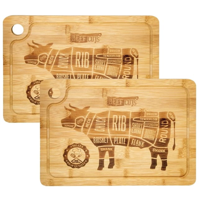 Dunedesign - 2x Massives Schneidebrett Mit Saftrille 33x23 - 2cm Bambus Holzbrett - Ruschfest