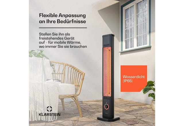 Klarstein Infrarotheizung Standgerät 2000w – 8 Stufen, Fernbedienung, Timer, Ip65, Kippschutz, Wandmontage & Standfuß, Leise, Für Außenbereich Bis 15 M², Infrarot Heizung