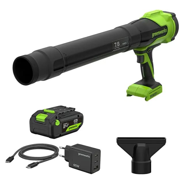 Greenworks Akku-Laubbläser GW 24V BL (24 V, 1 Akku, 2 Ah, Blasgeschwindigkeit: 209 km/h, Blasleistung: 7,6 m³/h)