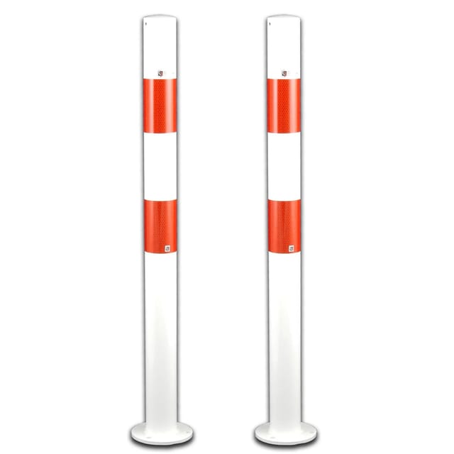 UvV 2 Stück Stahl Sperrpfostenset Weiß Ø60 x 800 mm Dübelbefestigung