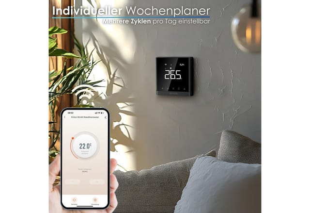 Echos Eco-4181 WiFi Wandthermostat für Fußbodenheizung Tuya / Smart Life App Steuerbar Schwarz