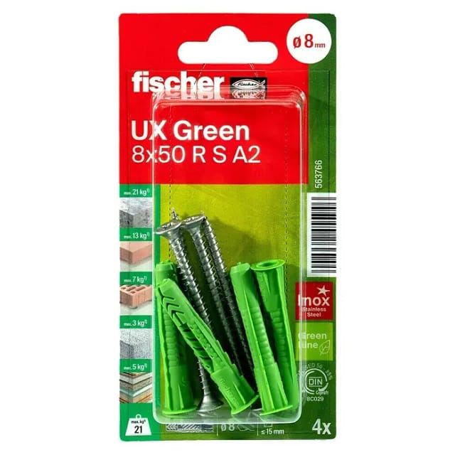 Fischer Dübelset 'UX Green' Ø 8 x 50 mm R S 4 Stück