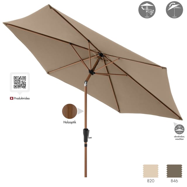 doppler® Sonnenschirm Doppler LIFE Lift ø 305 cm rund Woodstyle Mittelmastschirm Holz