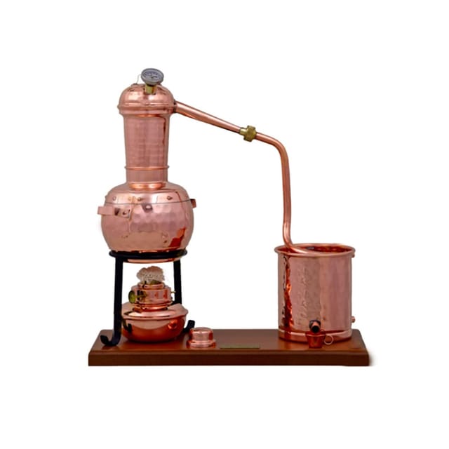 Destille Long Column Alembic premium 0,7 Liter mit Spiritusbrenner und Thermometer