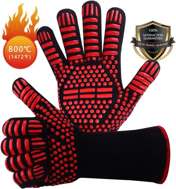 En407 Rutschfeste Silikon-grillhandschuhe Für Grill, Ofen, Hitzebeständige Kochhandschuhe, Kaminhandschuhe Bis 800 °c – Rot