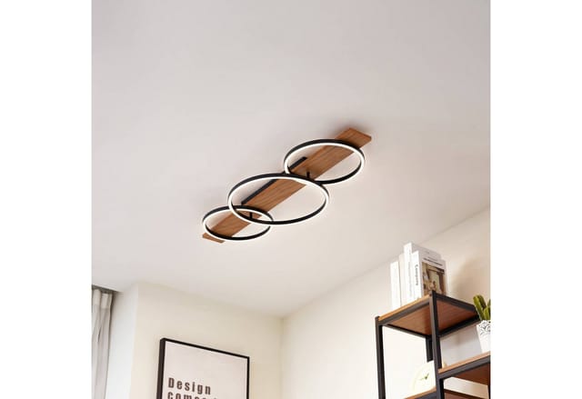 Led-taklampa "galad" Aus Trä Für Vardagsrum / Matsal Von Lindby
