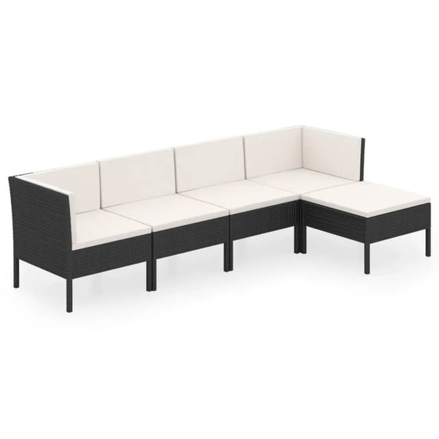 vidaXL 5-Tlg Garten-Lounge-Set mit Auflagen Poly Rattan Schwarz 3094380