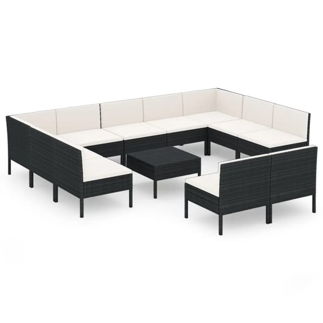 vidaXL 12-Tlg Garten-Lounge-Set mit Auflagen Poly Rattan Schwarz 3094608