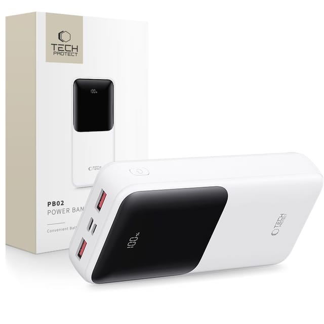 Tech-Protect PB02 20000mAh 22.5W - White Powerbank (Akku) - Weiß - 20000 mAh